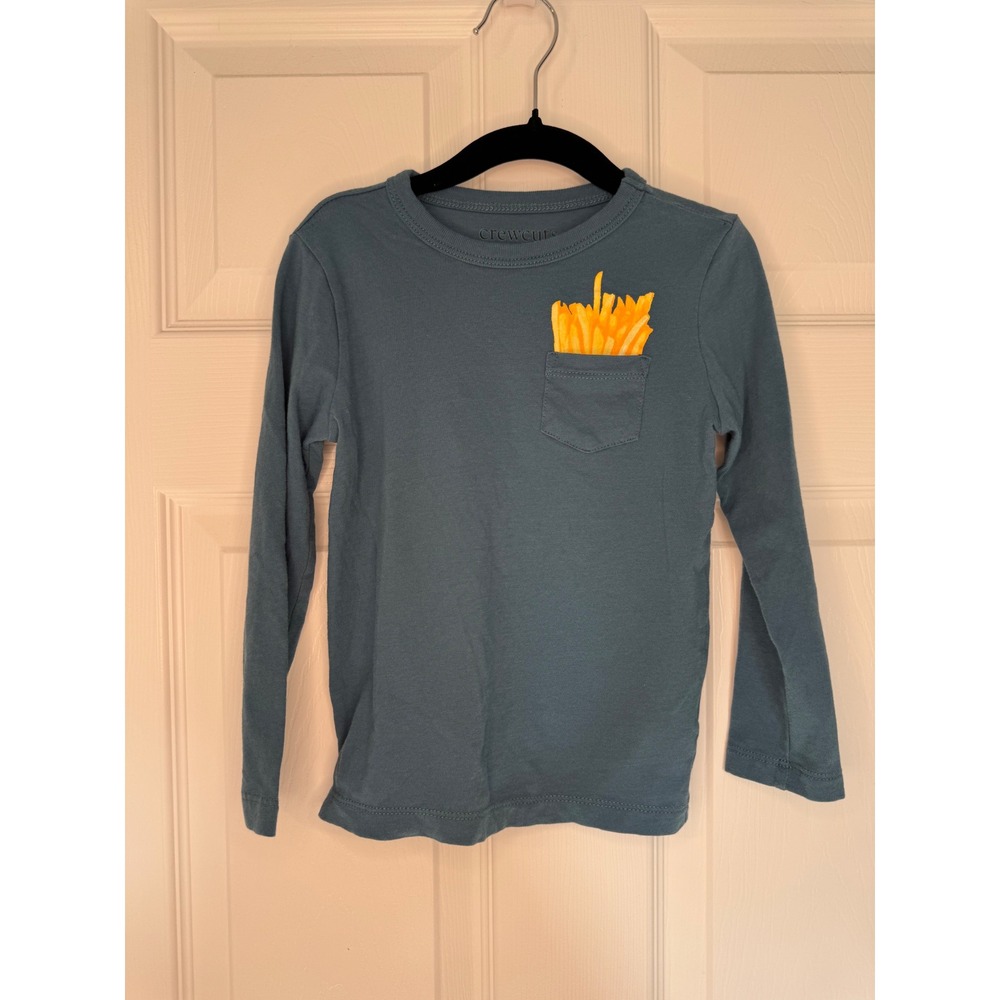 Crewcuts J Crew Boys French Fry Pocket Tee Long Sleeve Blue Green XXS 2-3